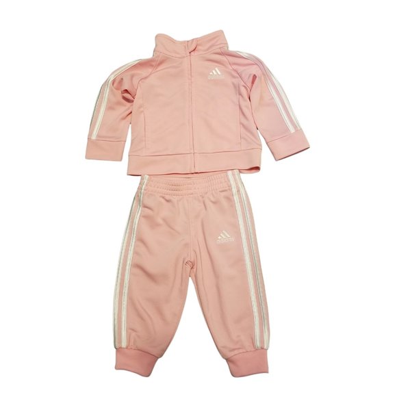 B8 Adidas Girls Pink White Activewear 2 Piece Jogging Track Suit Size 6 M - Picture 1 of 6